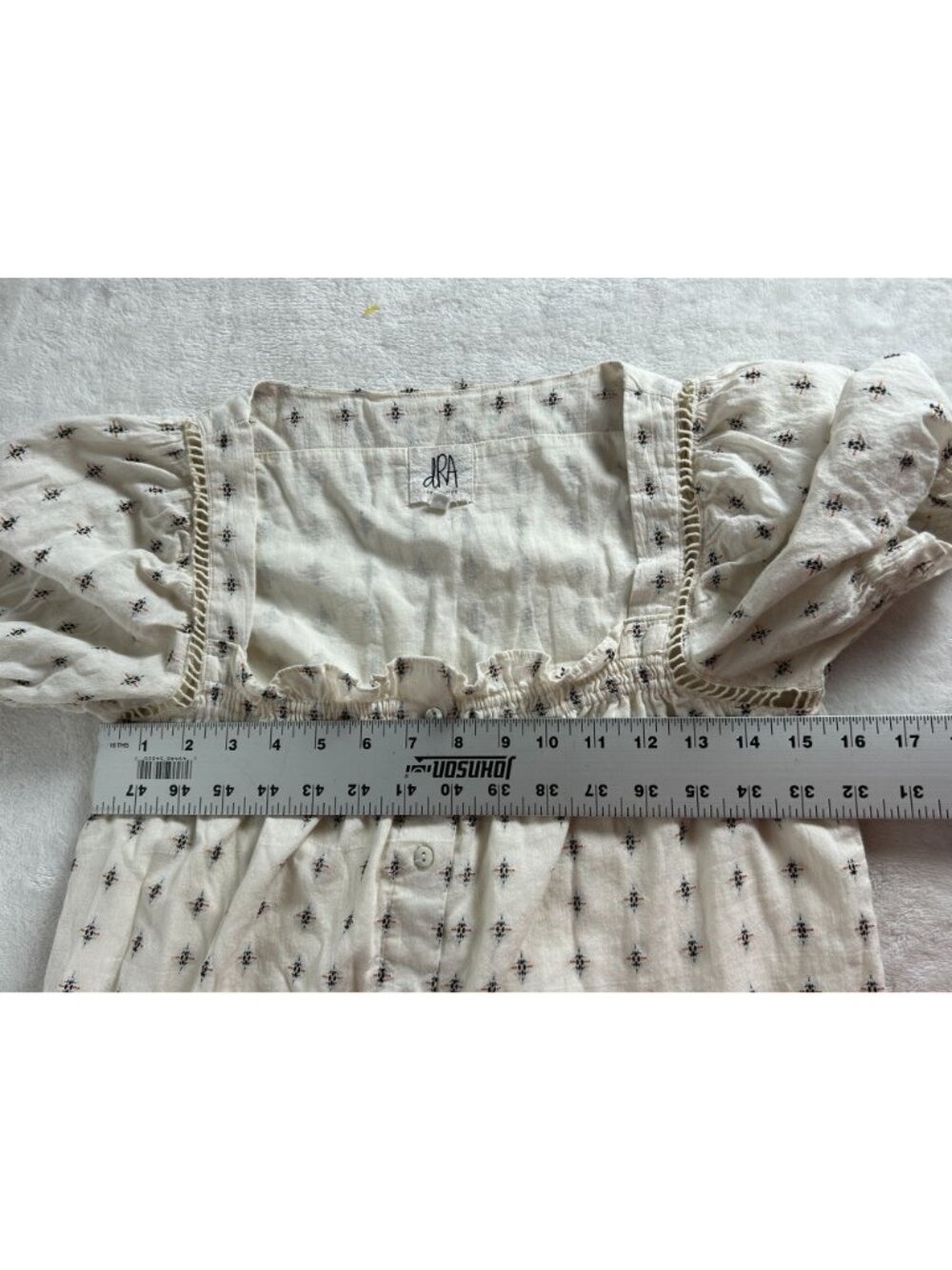 Anthropologie DRA Los Angeles Cream Embroidered Button Mini Dress XS Puff Sleeve - Picture 8 of 10